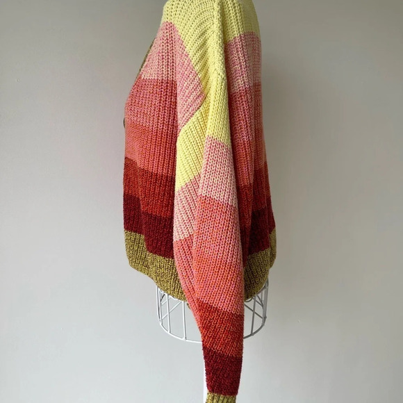 Urban Outfitters Button Up Crop long sleeve sweater vibrant boho oversized SZ S - Picture 9 of 9